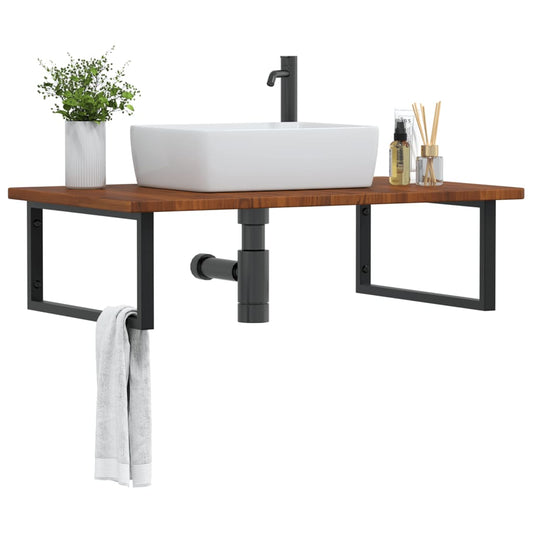 Basin Shelf Wall Mounted Steel and Solid Wood Oak