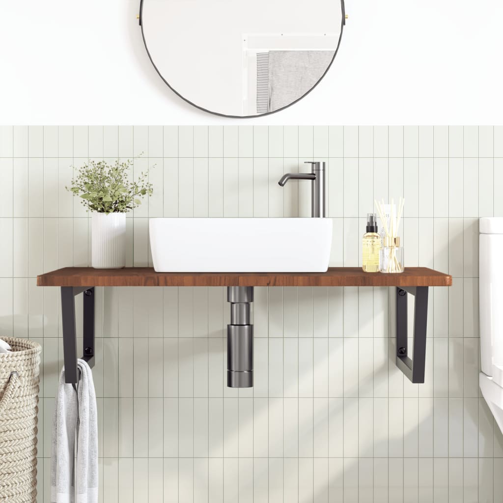 Basin Shelf Wall Mounted Steel and Solid Wood Oak