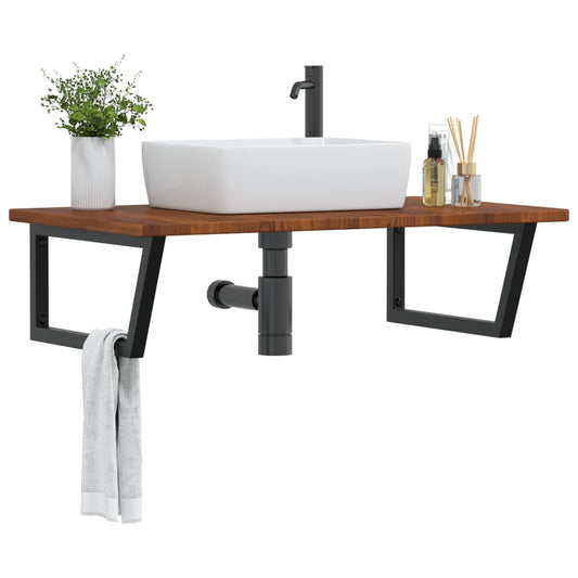 Basin Shelf Wall Mounted Steel and Solid Wood Oak