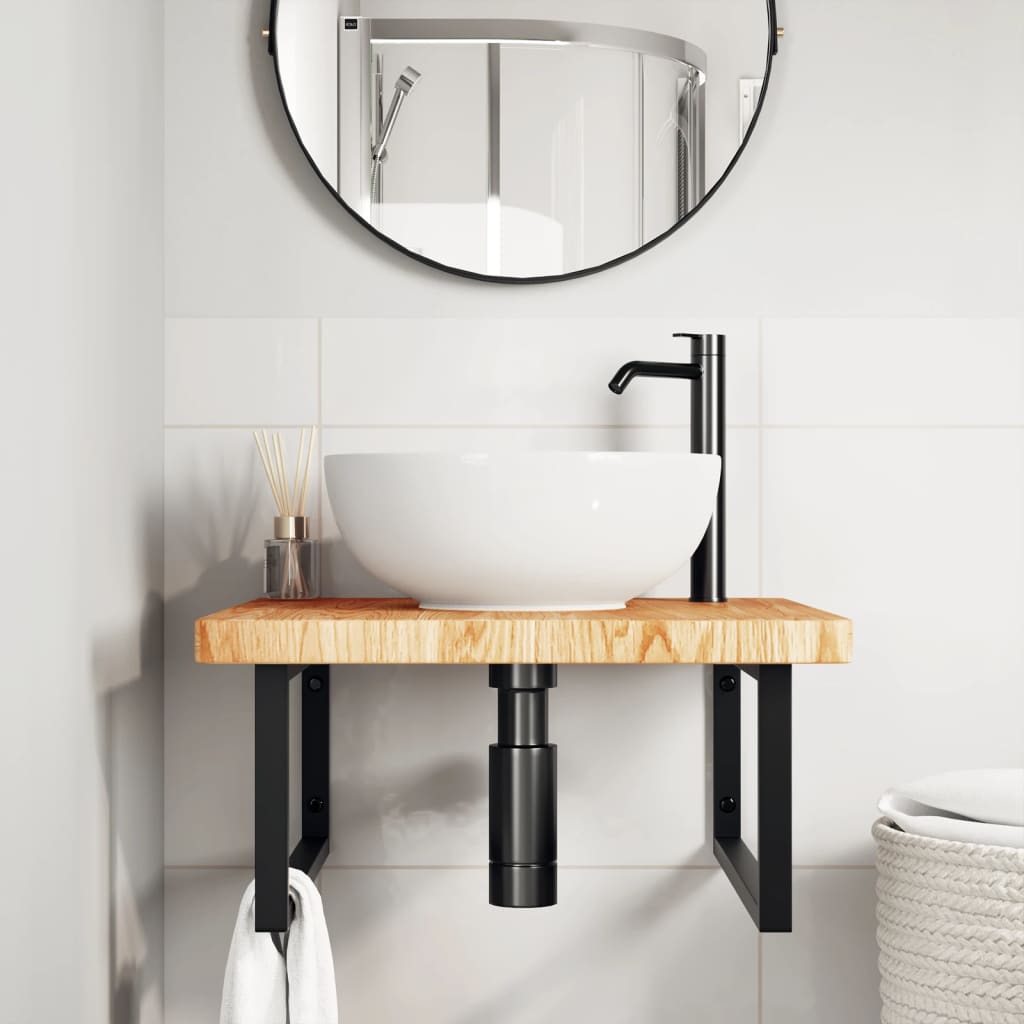 Basin Shelf Wall Mounted Steel and Solid Wood Oak