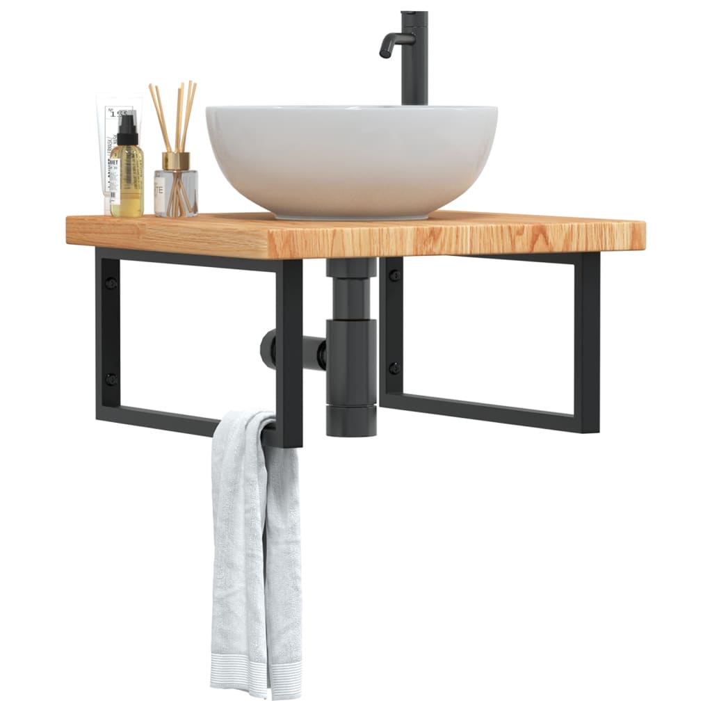 Basin Shelf Wall Mounted Steel and Solid Wood Oak