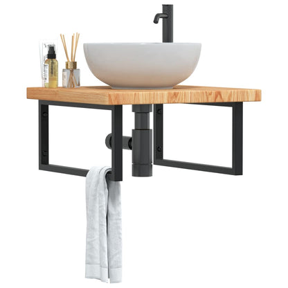 Basin Shelf Wall Mounted Steel and Solid Wood Oak