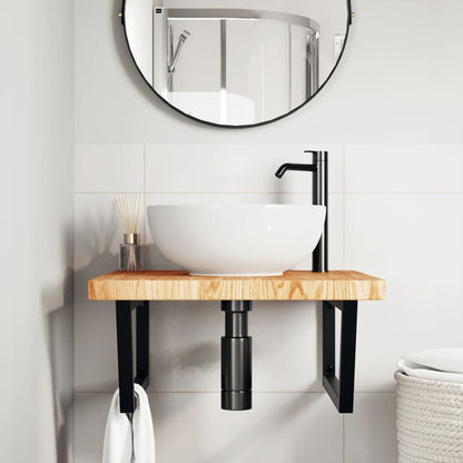 Basin Shelf Wall Mounted Steel and Solid Wood Oak