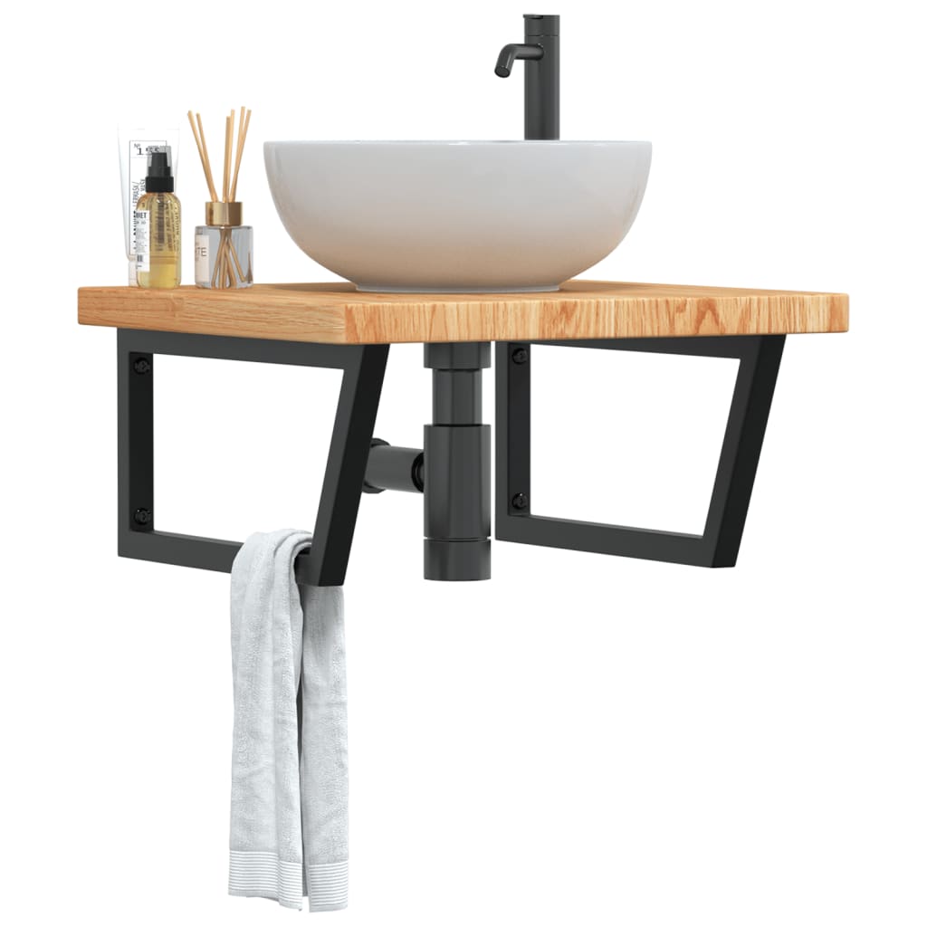 Basin Shelf Wall Mounted Steel and Solid Wood Oak