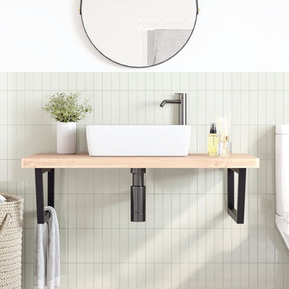 Basin Shelf Wall Mounted Steel and Solid Wood Beech