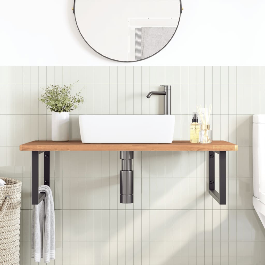 Basin Shelf Wall Mounted Steel and Solid Wood Beech