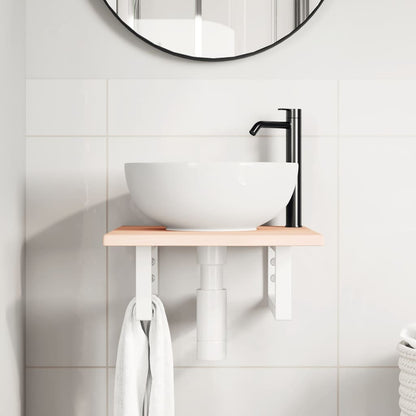 Basin Shelf Wall Mounted Steel and Solid Wood Oak