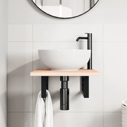 Basin Shelf Wall Mounted Steel and Solid Wood Oak