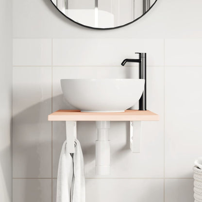 Basin Shelf Wall Mounted Steel and Solid Wood Oak
