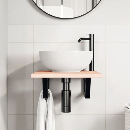 Basin Shelf Wall Mounted Steel and Solid Wood Oak