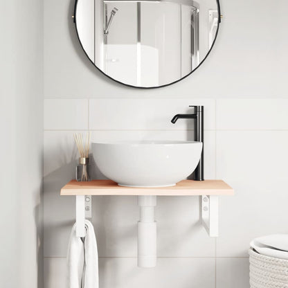 Basin Shelf Wall Mounted Steel and Solid Wood Oak