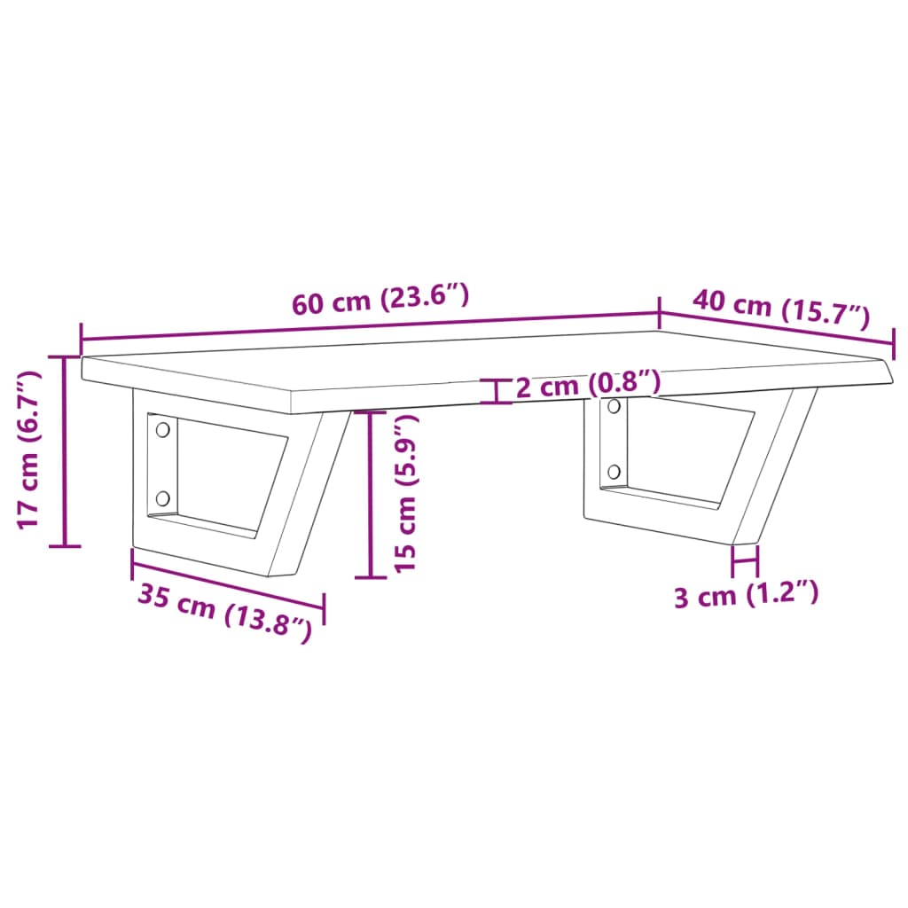 Basin Shelf Wall Mounted Steel and Solid Wood Oak