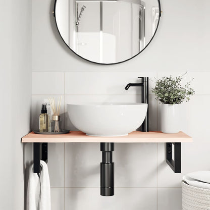 Basin Shelf Wall Mounted Steel and Solid Wood Oak