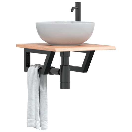 Basin Shelf Wall Mounted Steel and Solid Wood Oak