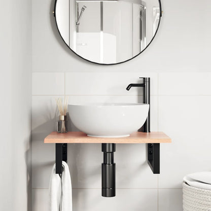 Basin Shelf Wall Mounted Steel and Solid Wood Oak