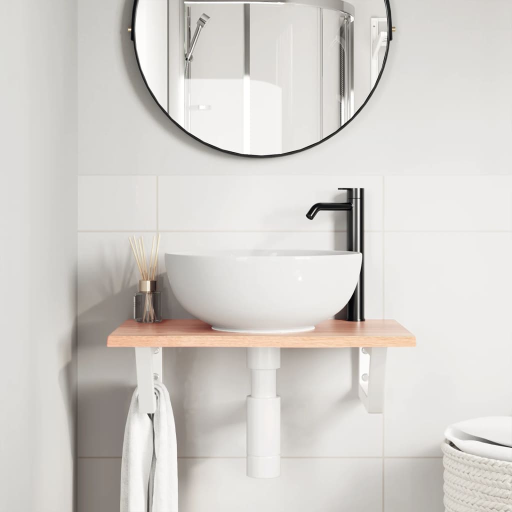 Basin Shelf Wall Mounted Steel and Solid Wood Oak