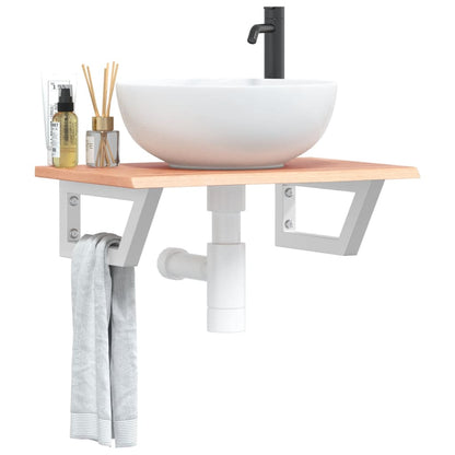 Basin Shelf Wall Mounted Steel and Solid Wood Oak