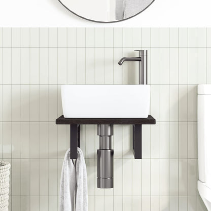 Basin Shelf Wall Mounted Steel and Solid Wood Oak