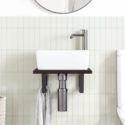 Basin Shelf Wall Mounted Steel and Solid Wood Oak