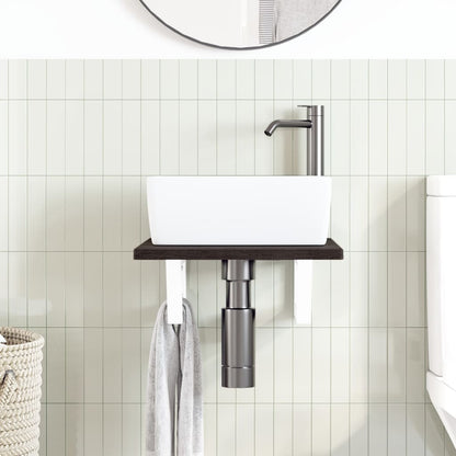 Basin Shelf Wall Mounted Steel and Solid Wood Oak