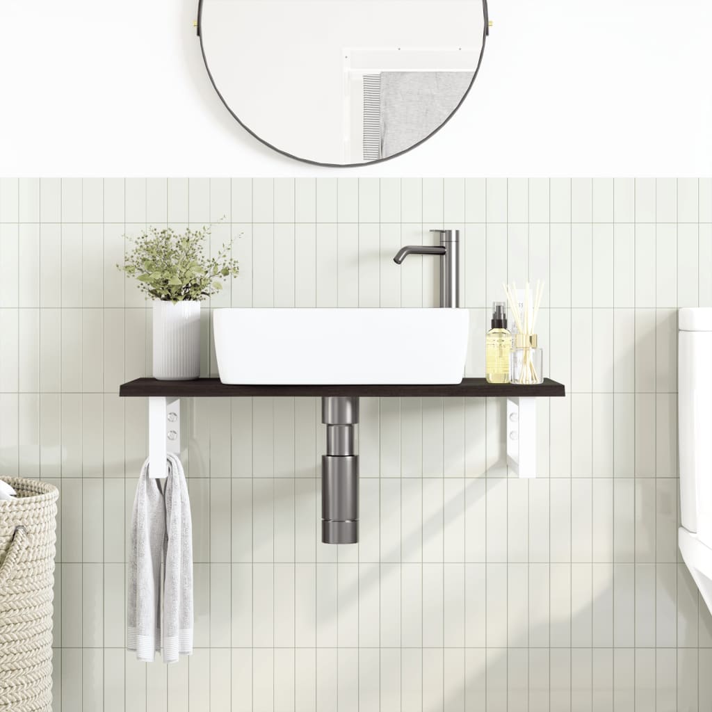 Basin Shelf Wall Mounted Steel and Solid Wood Oak