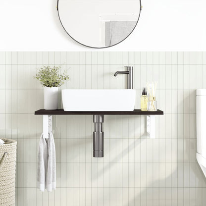 Basin Shelf Wall Mounted Steel and Solid Wood Oak