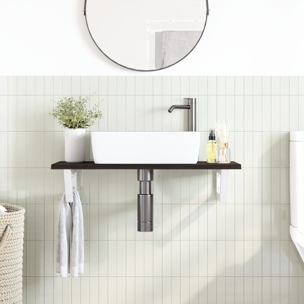 Basin Shelf Wall Mounted Steel and Solid Wood Oak