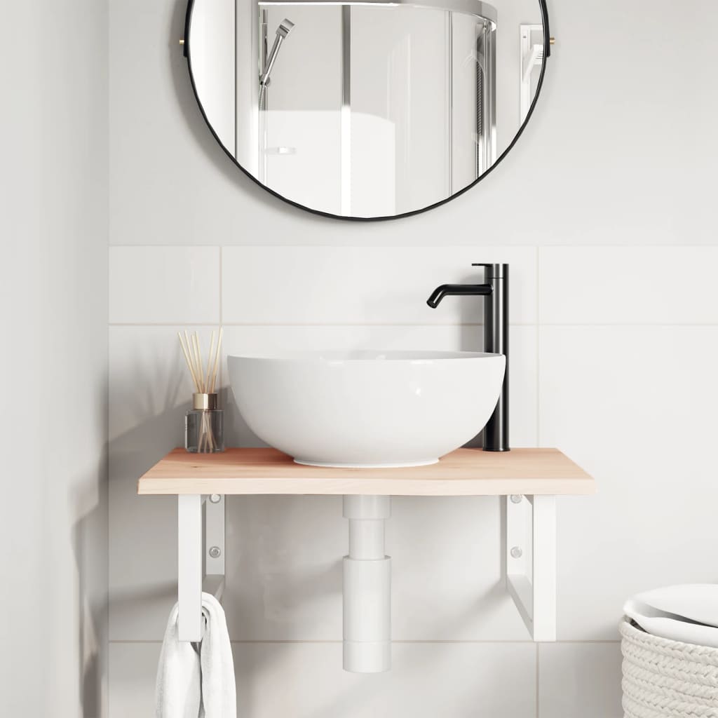 Basin Shelf Wall Mounted Steel and Solid Wood Oak
