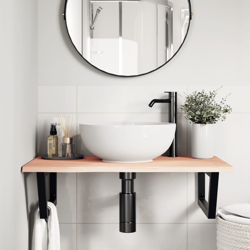 Basin Shelf Wall Mounted Steel and Solid Wood Oak