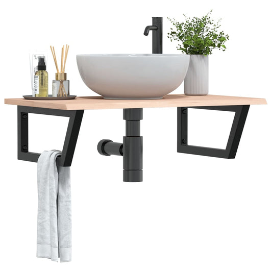 Basin Shelf Wall Mounted Steel and Solid Wood Oak