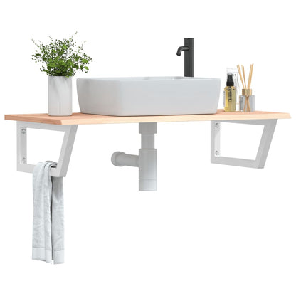 Basin Shelf Wall Mounted Steel and Solid Wood Oak