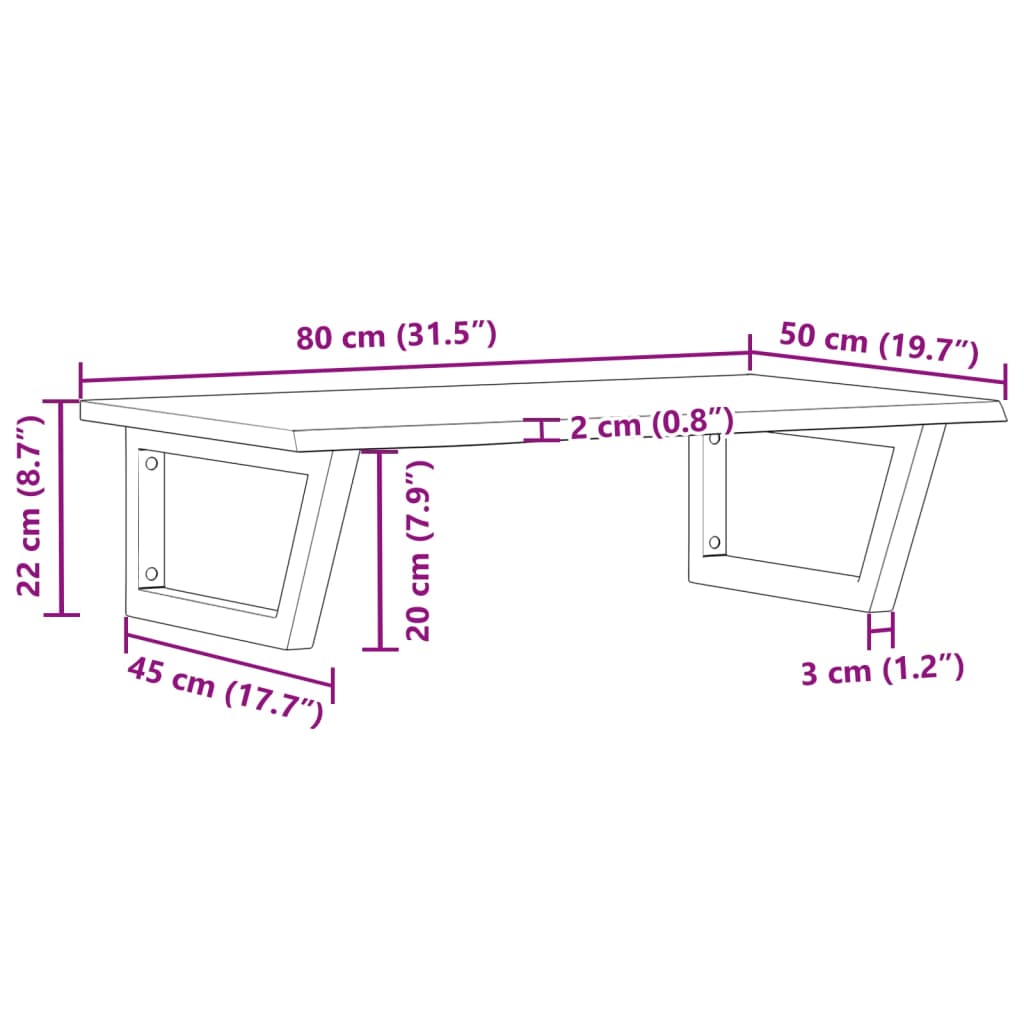 Basin Shelf Wall Mounted Steel and Solid Wood Oak