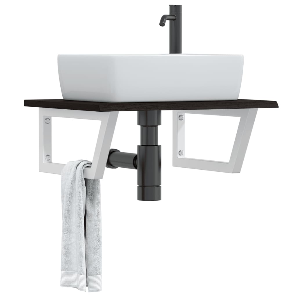 Basin Shelf Wall Mounted Steel and Solid Wood Oak