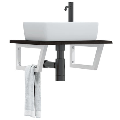 Basin Shelf Wall Mounted Steel and Solid Wood Oak