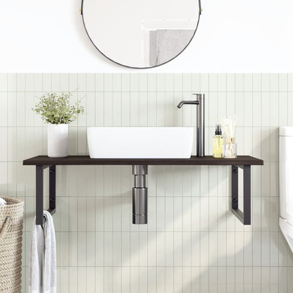 Basin Shelf Wall Mounted Steel and Solid Wood Oak