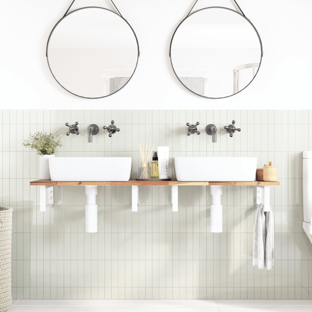 Basin Shelf Wall Mounted Steel and Solid Wood Acacia