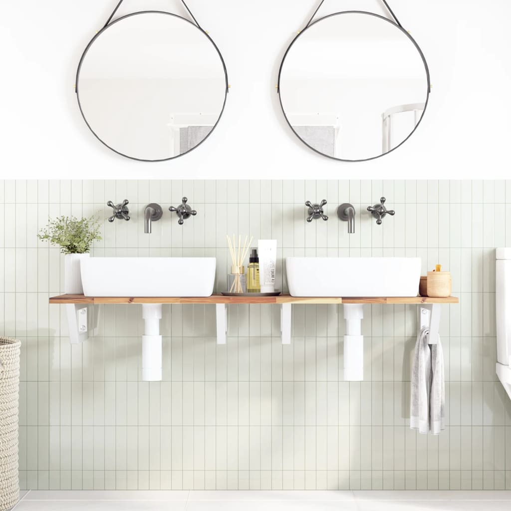 Basin Shelf Wall Mounted Steel and Solid Wood Acacia