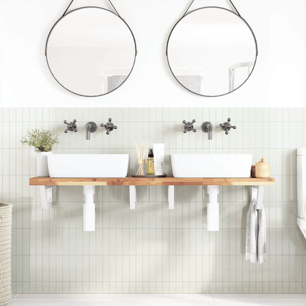 Basin Shelf Wall Mounted Steel and Solid Wood Acacia