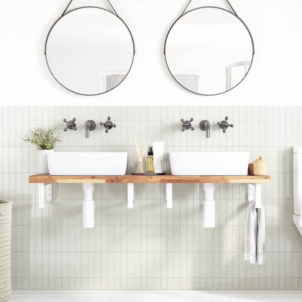 Basin Shelf Wall Mounted Steel and Solid Wood Acacia