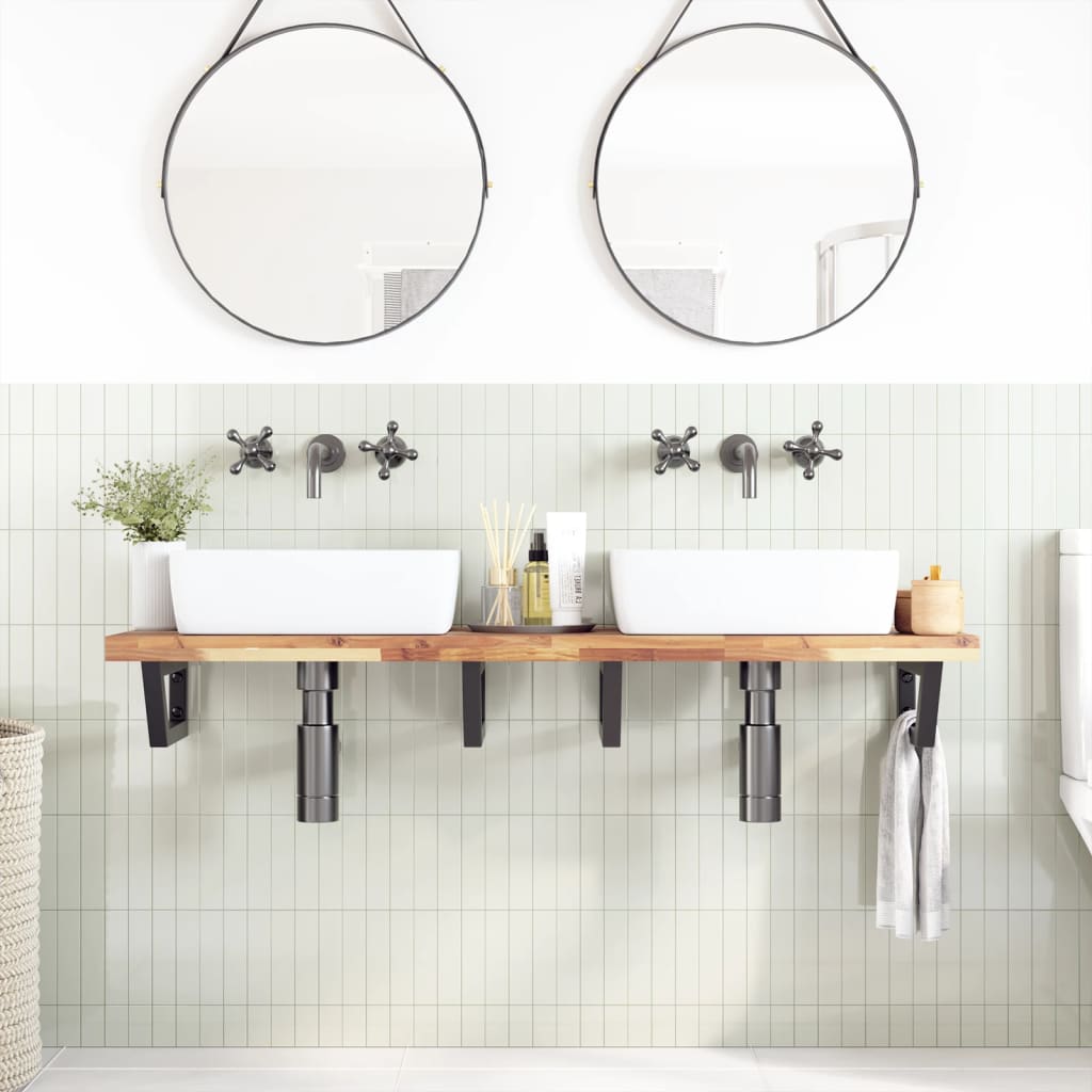 Basin Shelf Wall Mounted Steel and Solid Wood Acacia