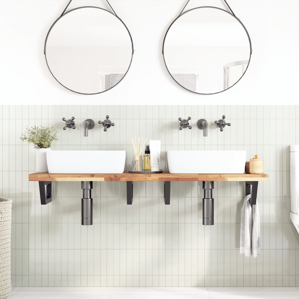 Basin Shelf Wall Mounted Steel and Solid Wood Acacia