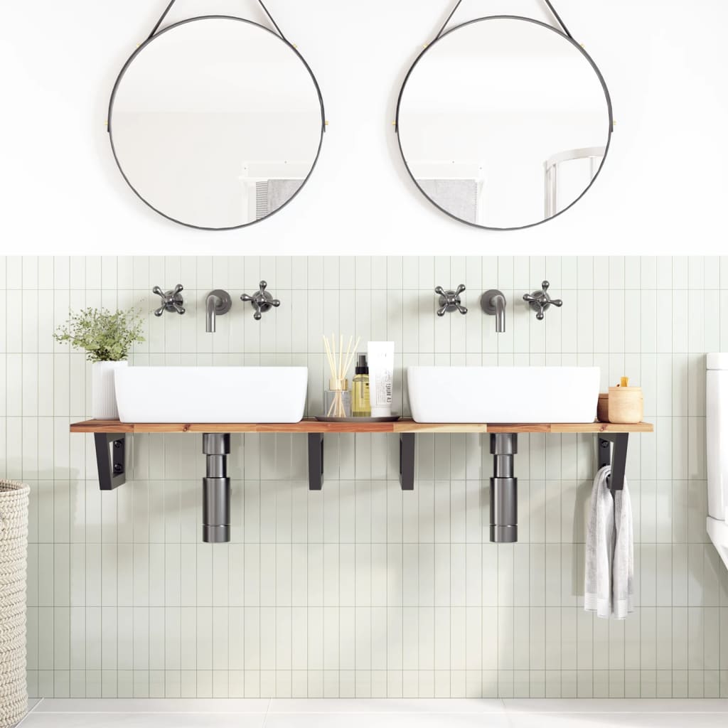Basin Shelf Wall Mounted Steel and Solid Wood Acacia