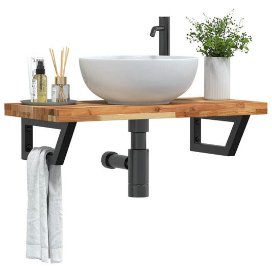 Basin Shelf Wall Mounted Steel and Solid Wood Acacia