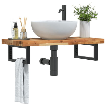 Basin Shelf Wall Mounted Steel and Solid Wood Acacia