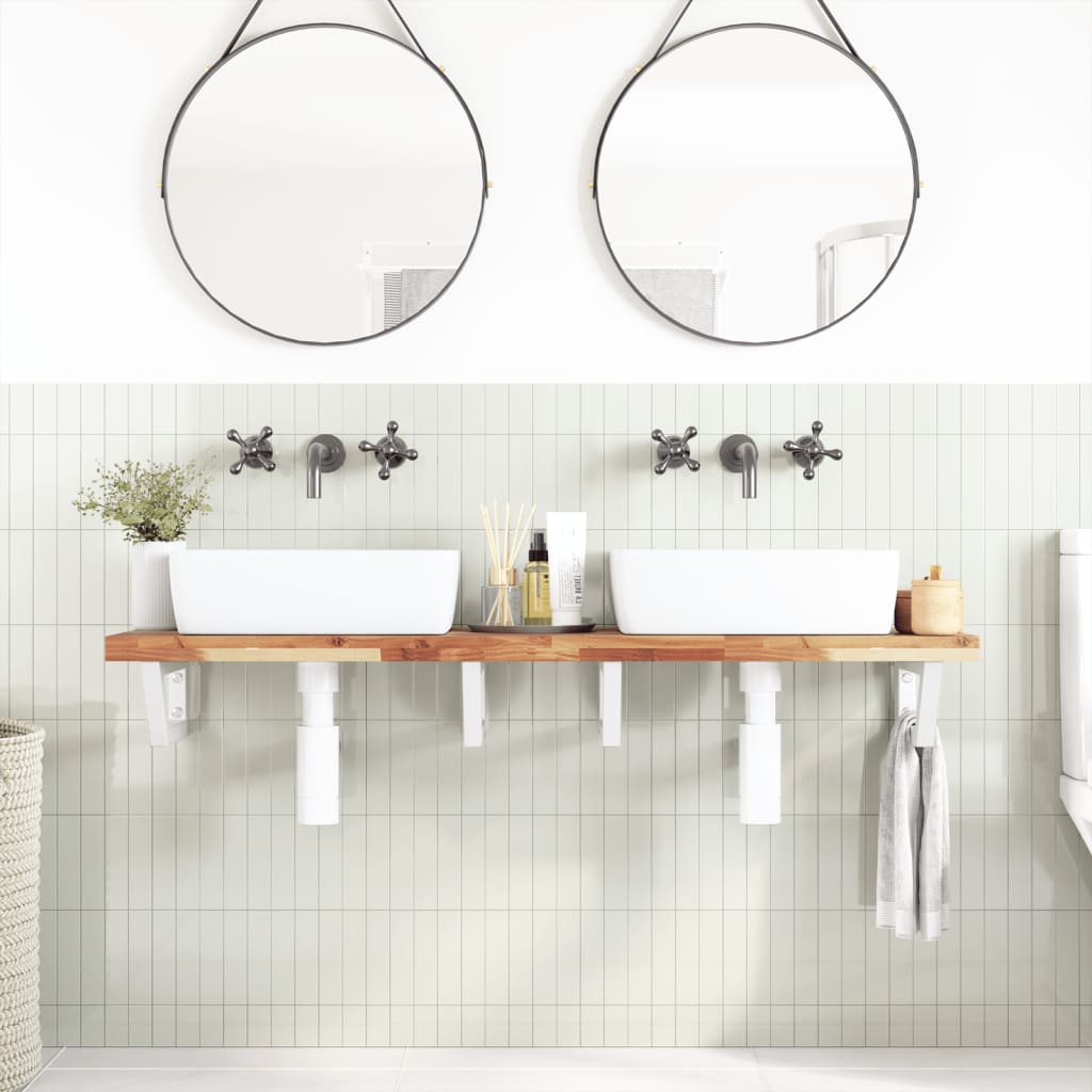 Basin Shelf Wall Mounted Steel and Solid Wood Acacia