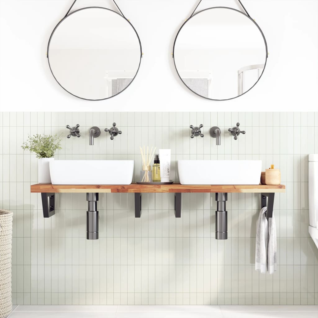 Basin Shelf Wall Mounted Steel and Solid Wood Acacia