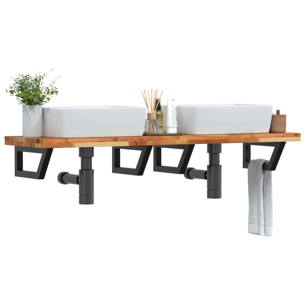 Basin Shelf Wall Mounted Steel and Solid Wood Acacia