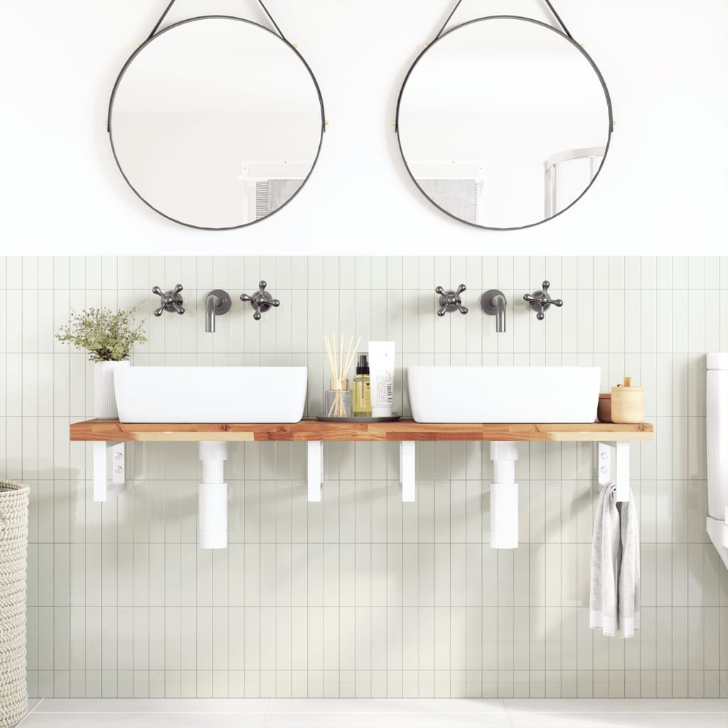 Basin Shelf Wall Mounted Steel and Solid Wood Acacia