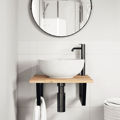 Basin Shelf Wall Mounted Steel and Solid Wood Acacia