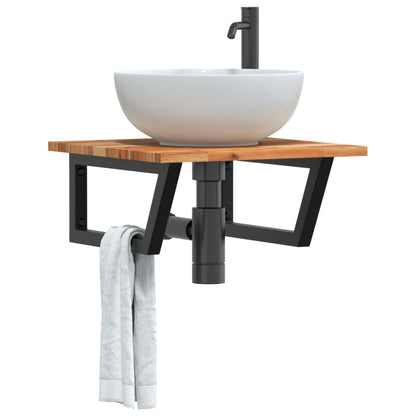 Basin Shelf Wall Mounted Steel and Solid Wood Acacia